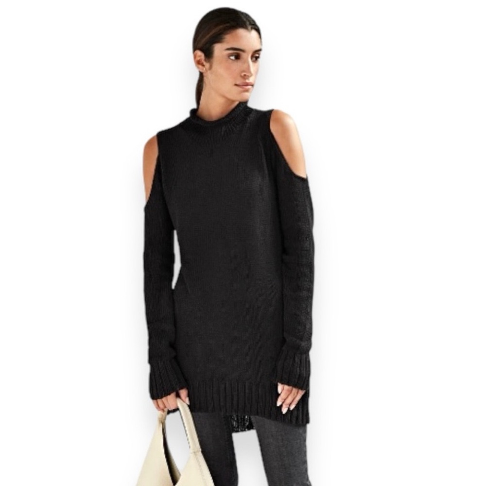 Marcella Cold Shoulder Cut Out Turtleneck Tunic Sweater